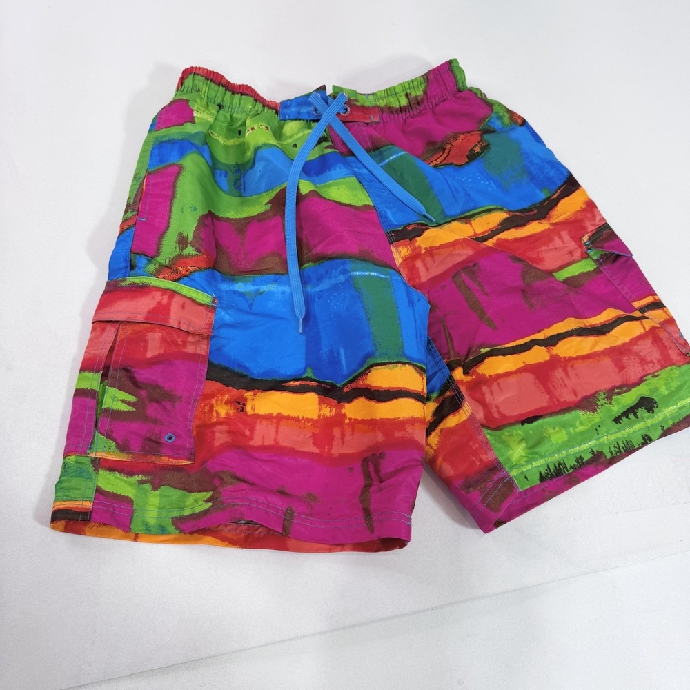 VTG RS Surf Swim Shorts Mens Large Multicolor Abstract Colorblock Lined Pockets